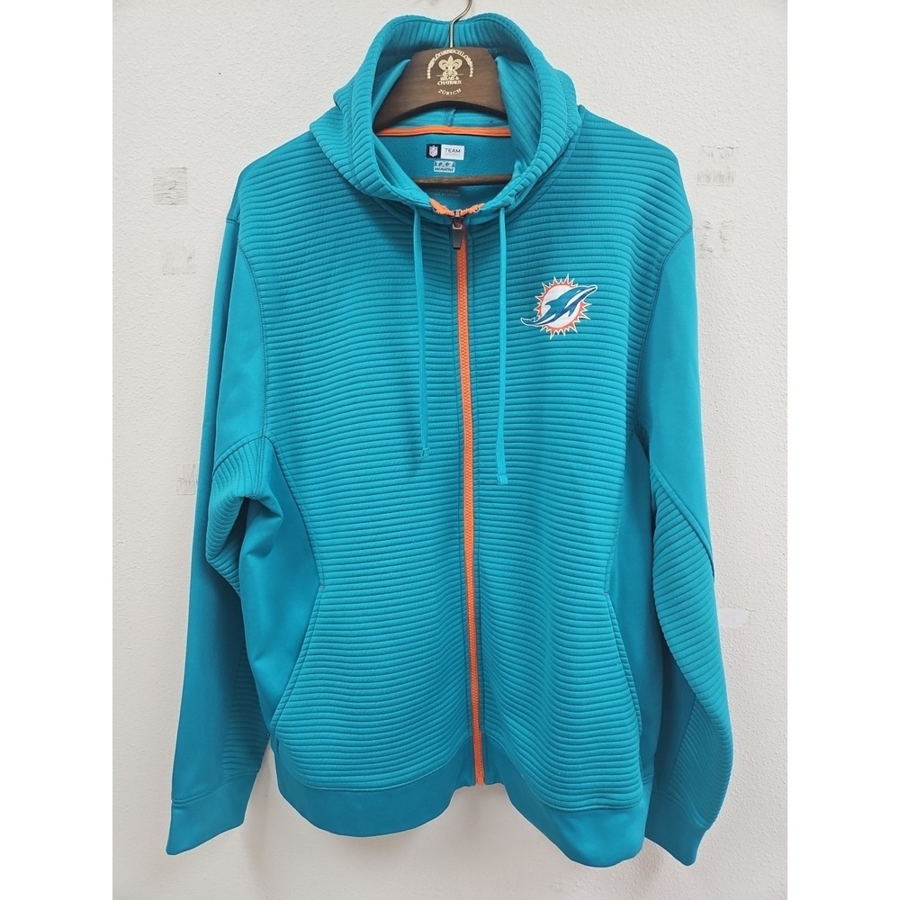 Miami Dolphins Thermal Fleece T X3 Warm  Full Zip  Hoodie Men's Logo NFL Xl